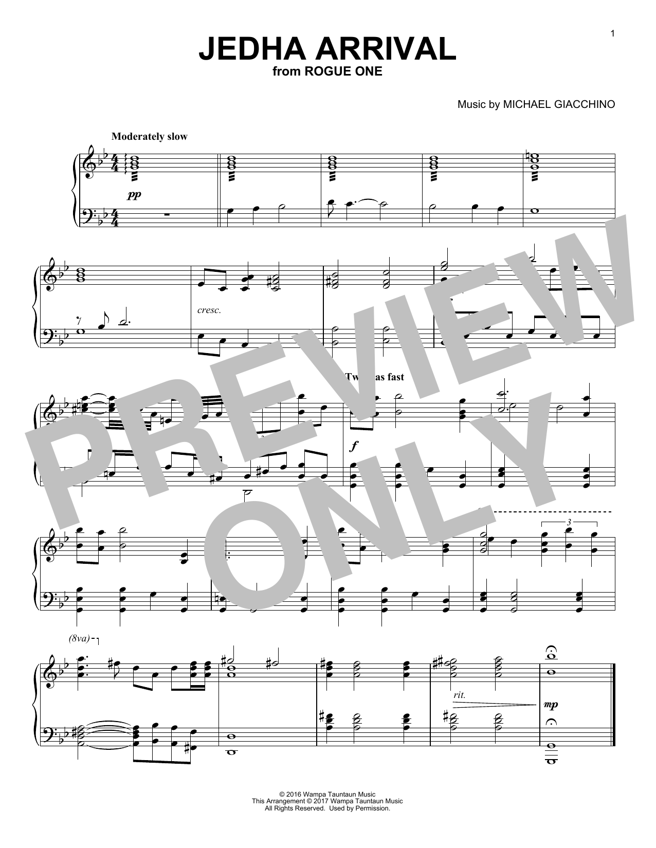 Michael Giacchino Jedha Arrival Sheet Music Notes & Chords for Easy Piano - Download or Print PDF