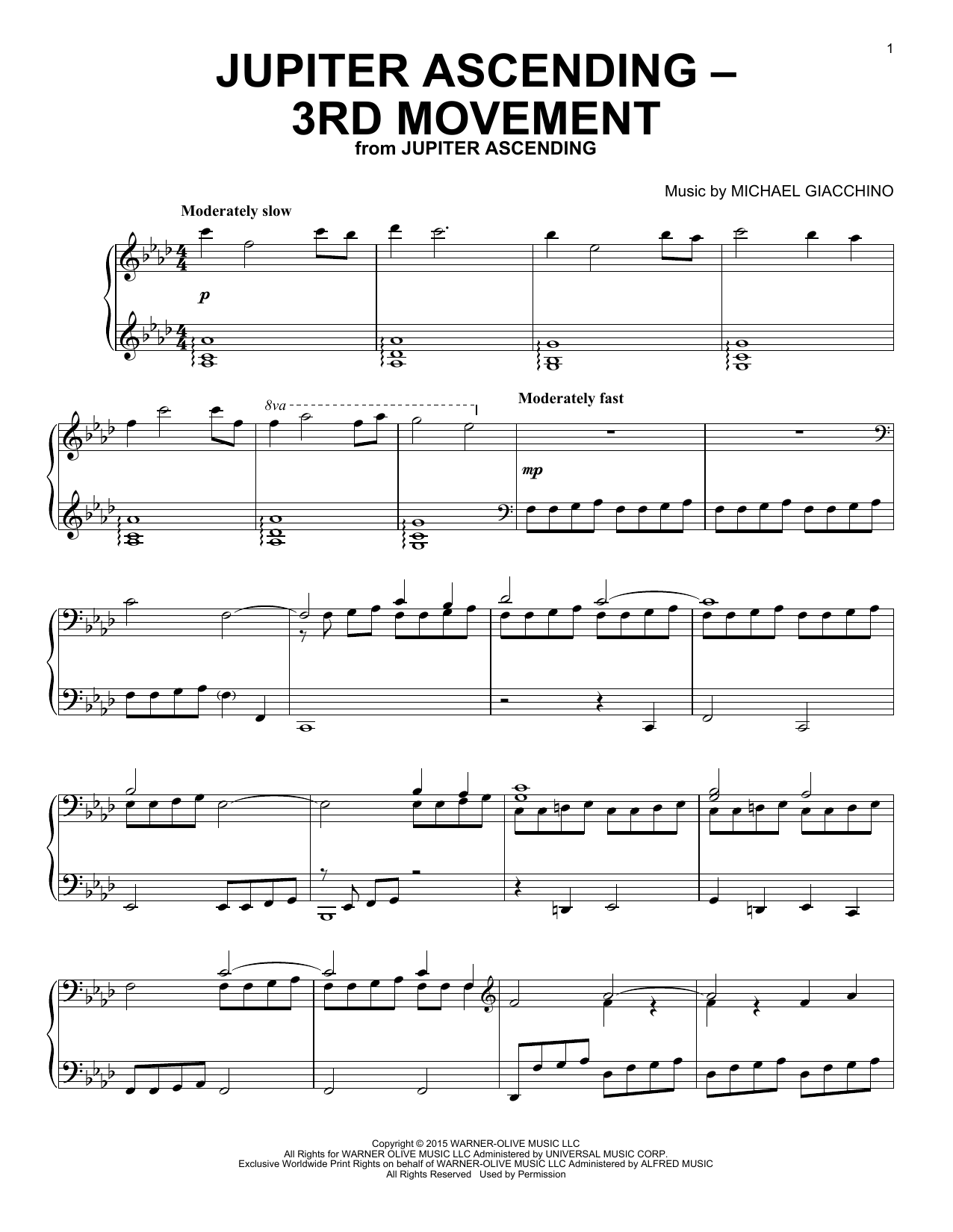 Michael Giacchino Jupiter Ascending - 3rd Movement (from Jupiter Ascending) Sheet Music Notes & Chords for Piano Solo - Download or Print PDF