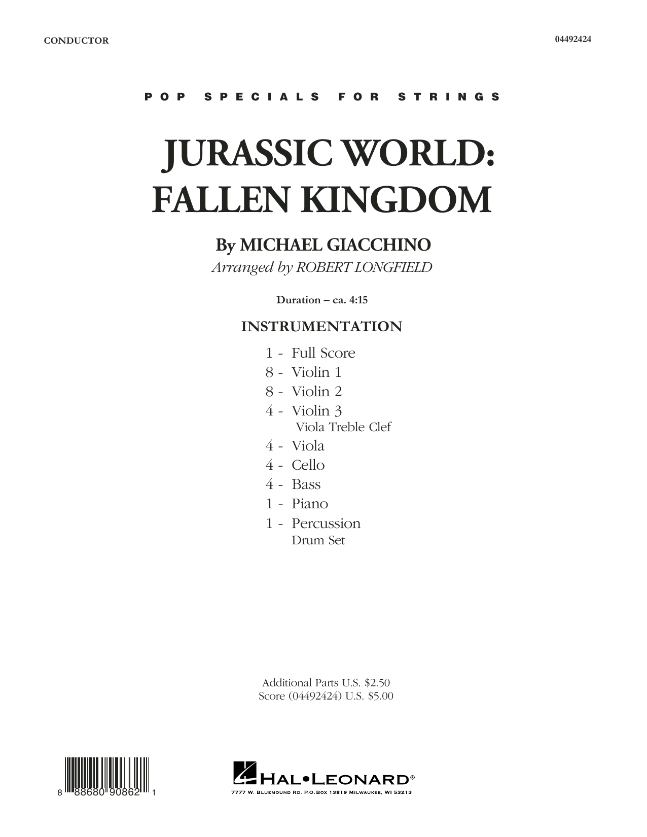 Michael Giacchino Jurassic World: Fallen Kingdom (arr. Robert Longfield) - Conductor Score (Full Score) Sheet Music Notes & Chords for Orchestra - Download or Print PDF