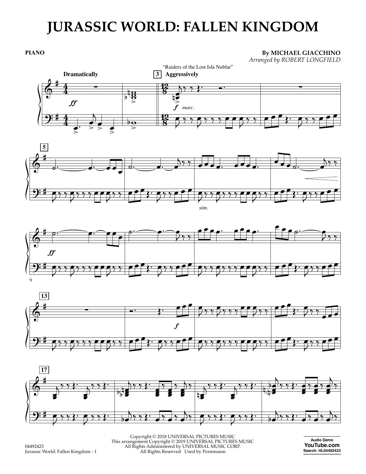 Michael Giacchino Jurassic World: Fallen Kingdom (arr. Robert Longfield) - Piano Sheet Music Notes & Chords for Orchestra - Download or Print PDF