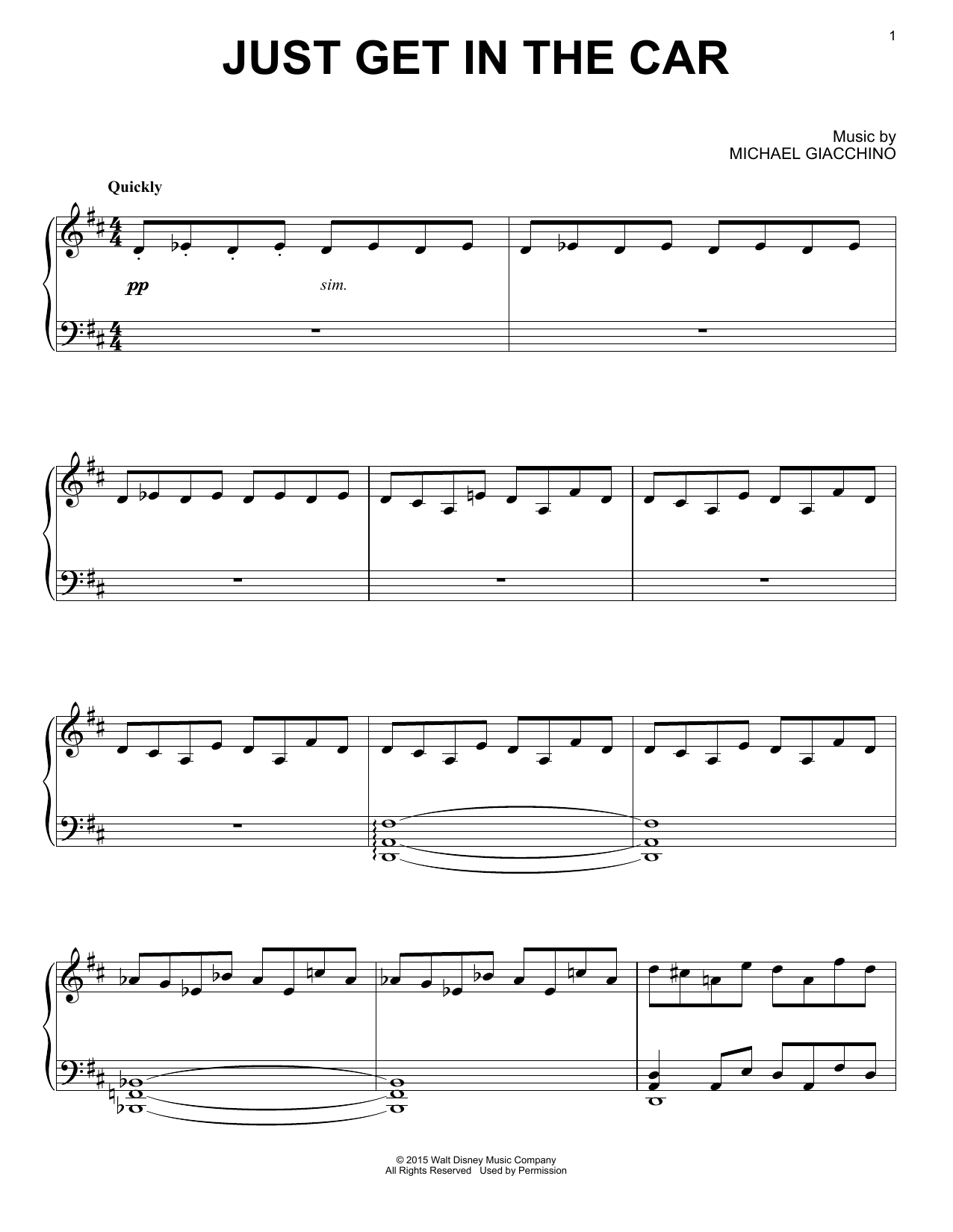 Michael Giacchino Just Get In The Car Sheet Music Notes & Chords for Piano - Download or Print PDF