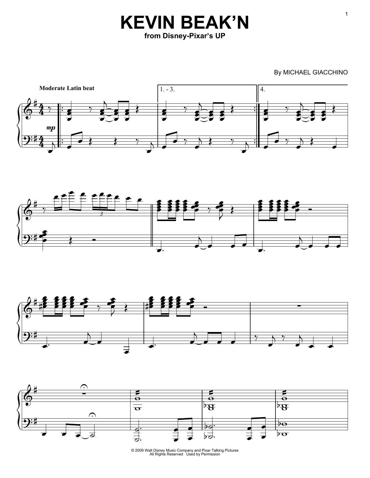 Michael Giacchino Kevin Beak'n Sheet Music Notes & Chords for Piano - Download or Print PDF