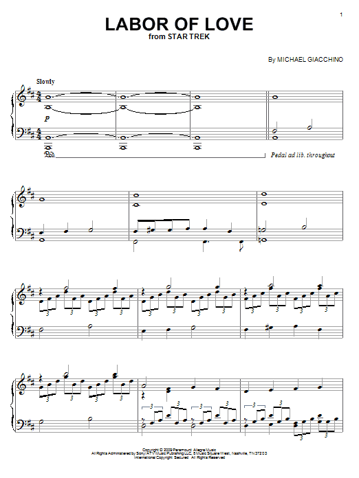 Michael Giacchino Labor Of Love Sheet Music Notes & Chords for Piano - Download or Print PDF
