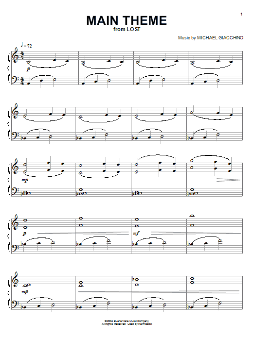 Michael Giacchino Lost End Credits Sheet Music Notes & Chords for Piano - Download or Print PDF