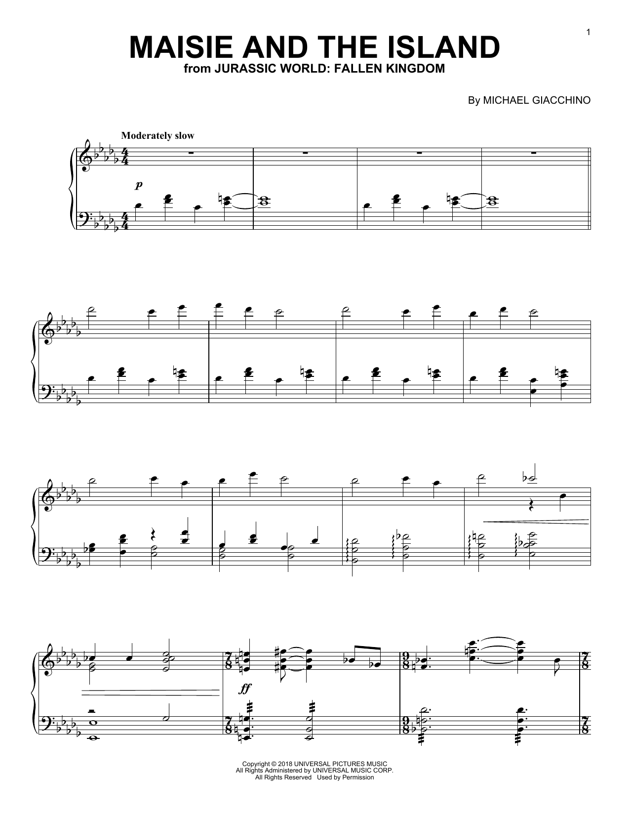 Michael Giacchino Maisie And The Island (from Jurassic World: Fallen Kingdom) Sheet Music Notes & Chords for Piano - Download or Print PDF