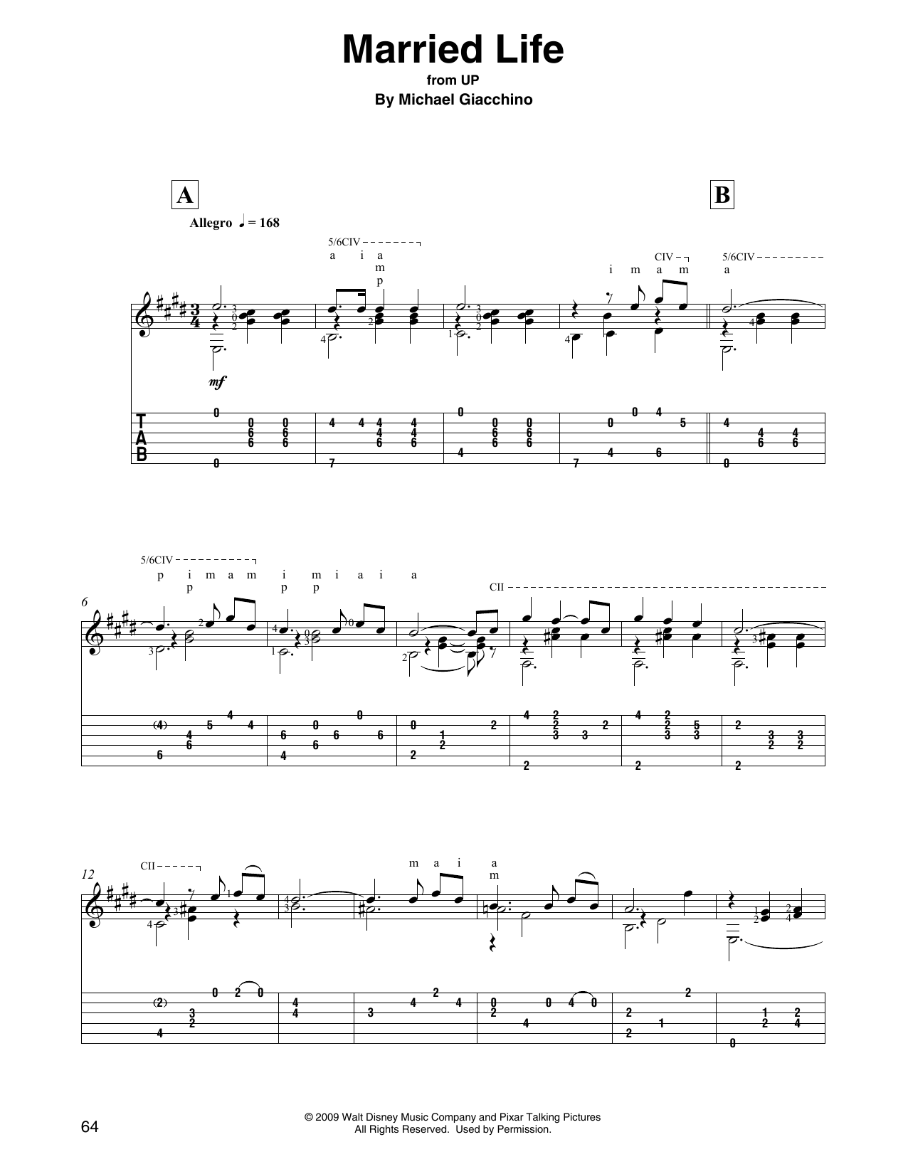 Michael Giacchino Married Life (from Up) Sheet Music Notes & Chords for Solo Guitar - Download or Print PDF
