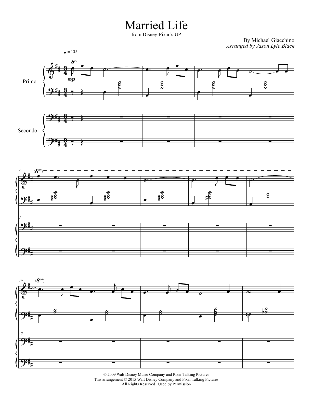 Michael Giacchino Married Life (from Up) (arr. Jason Lyle Black) Sheet Music Notes & Chords for Piano Duet - Download or Print PDF