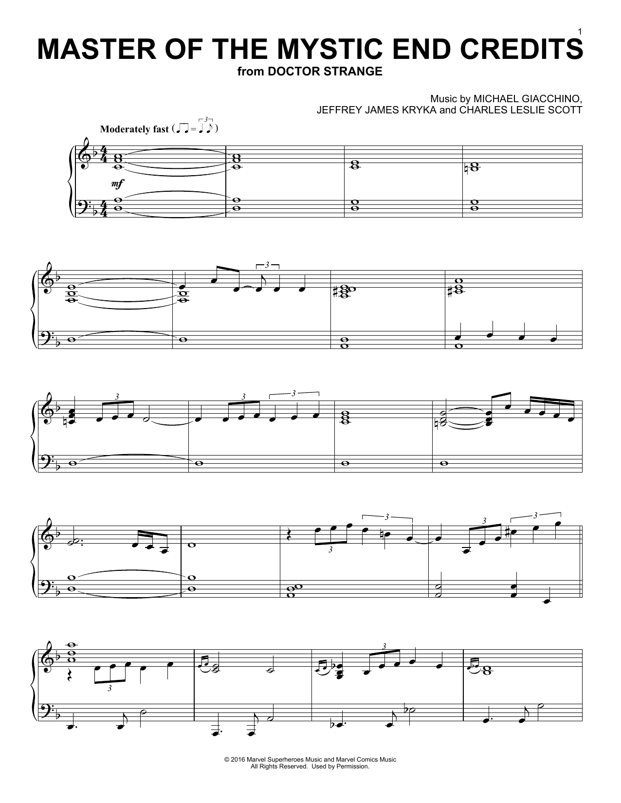 Michael Giacchino Master Of The Mystic End Credits (from Doctor Strange) Sheet Music Notes & Chords for Piano Solo - Download or Print PDF