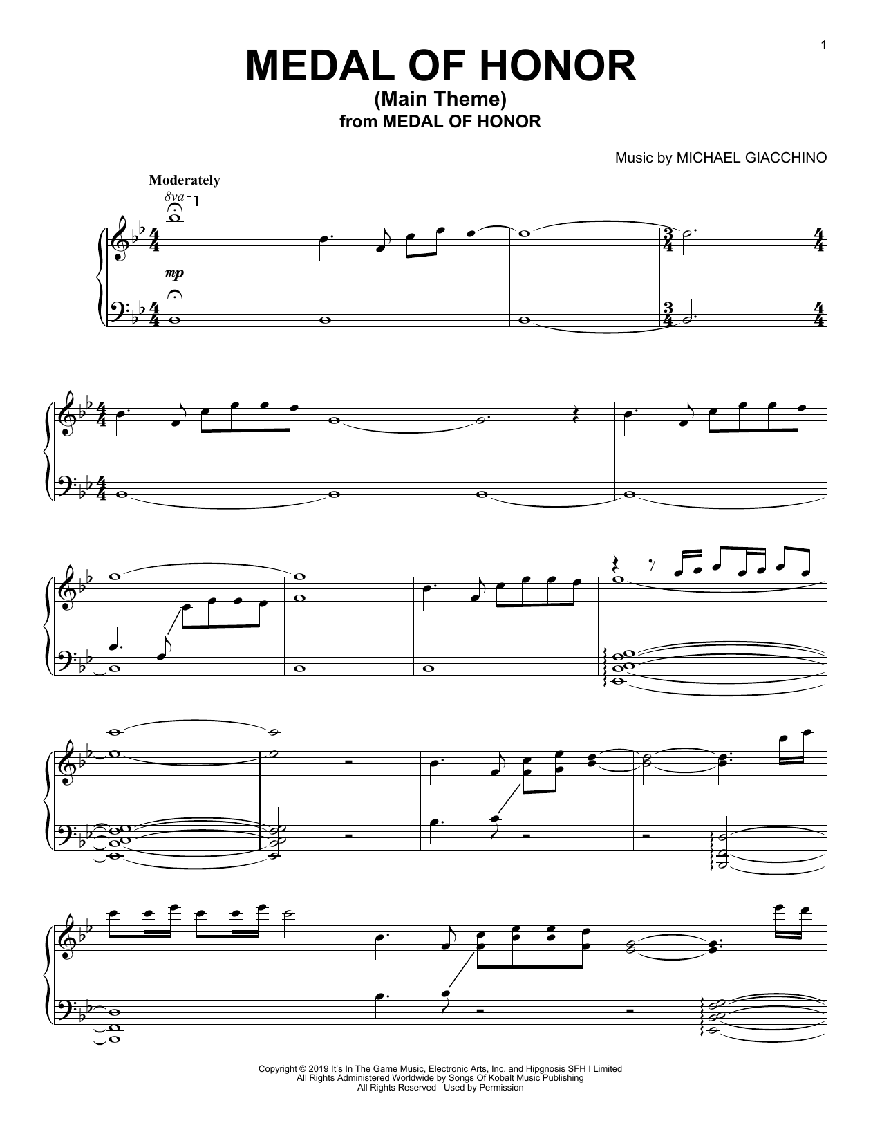 Michael Giacchino Medal Of Honor (Main Theme) Sheet Music Notes & Chords for Piano Solo - Download or Print PDF