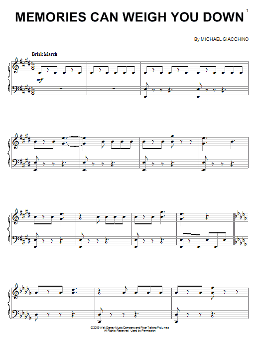 Michael Giacchino Memories Can Weigh You Down Sheet Music Notes & Chords for Piano - Download or Print PDF