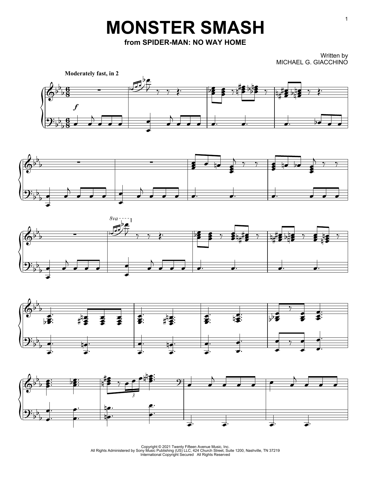 Michael Giacchino Monster Smash (from Spider-Man: No Way Home) Sheet Music Notes & Chords for Piano Solo - Download or Print PDF