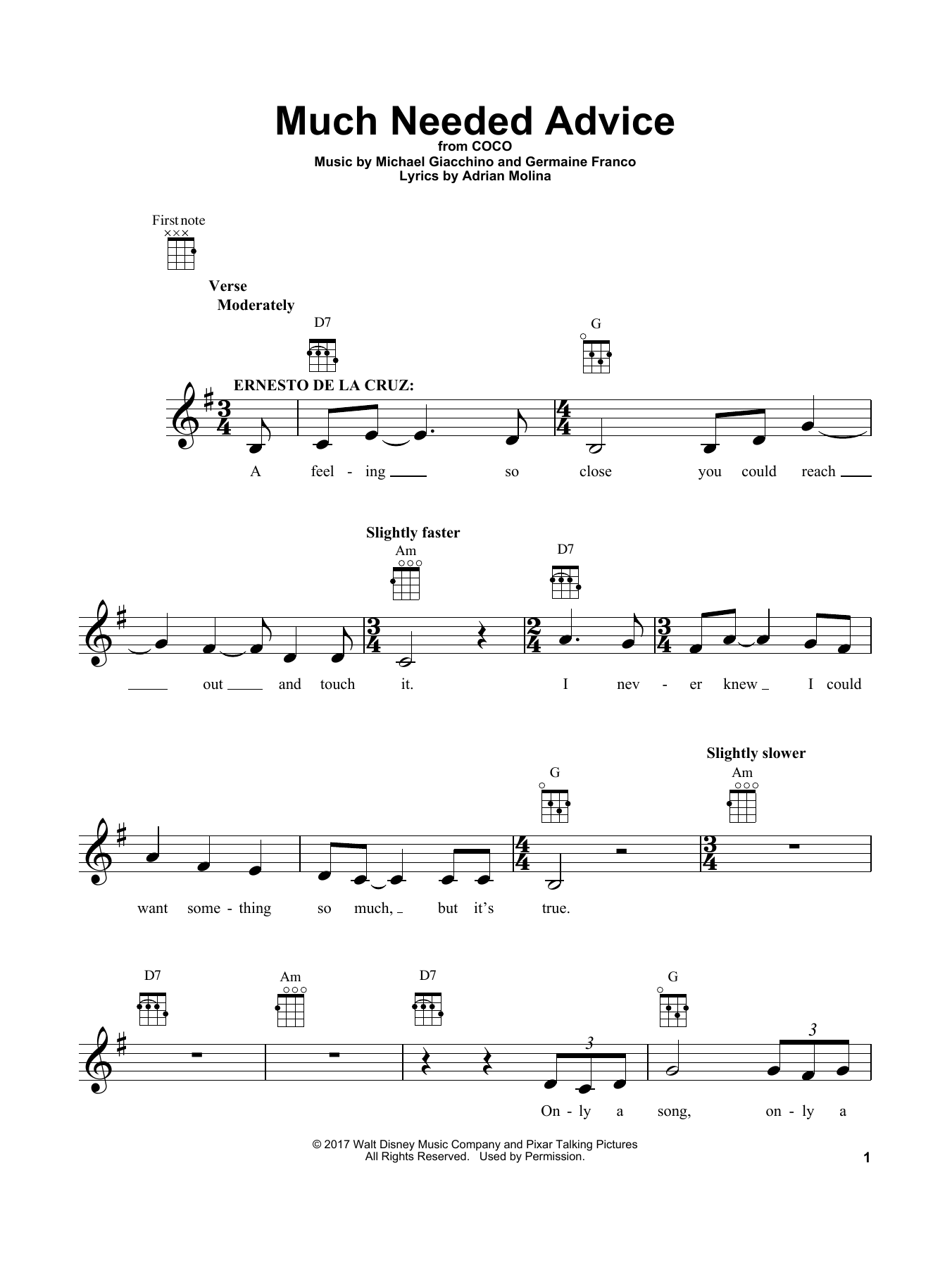 Michael Giacchino Much Needed Advice (from Coco) Sheet Music Notes & Chords for Ukulele - Download or Print PDF