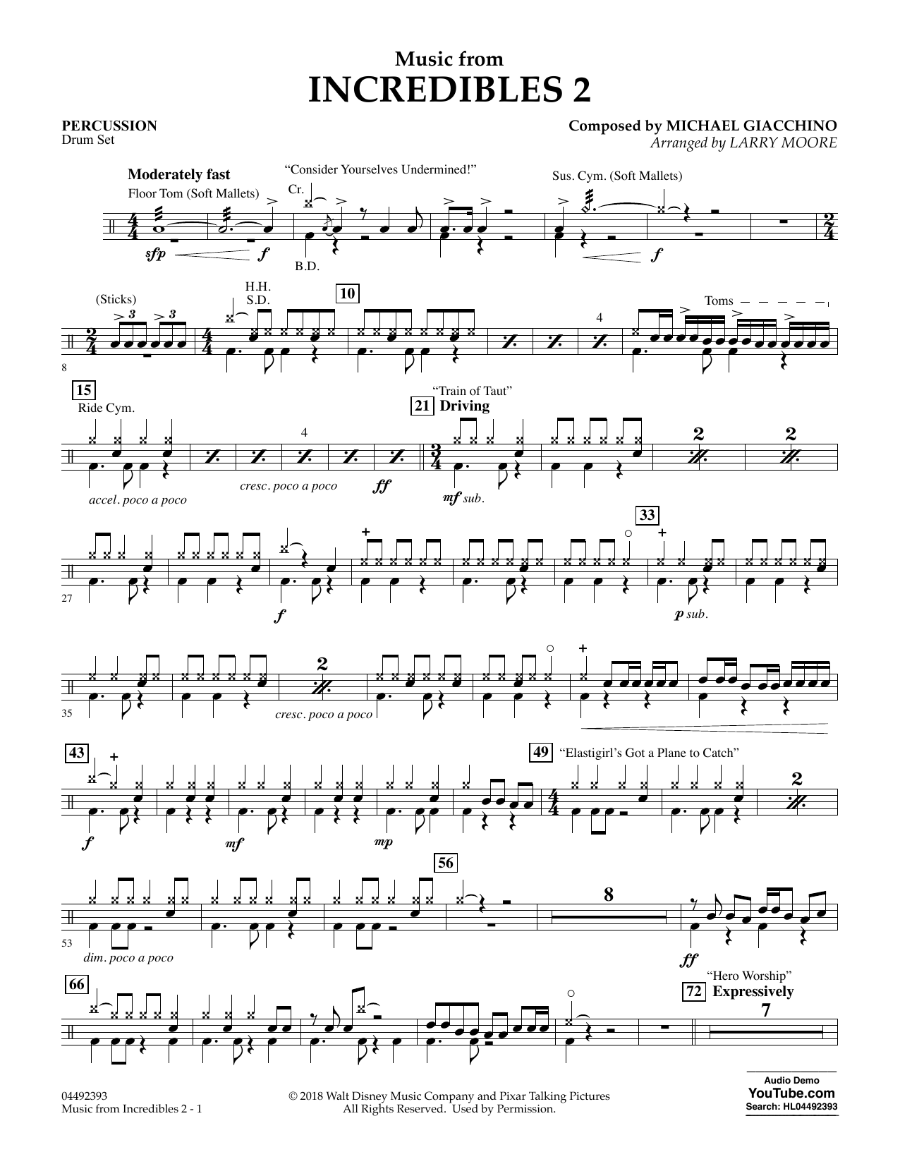 Michael Giacchino Music from Incredibles 2 (arr. Larry Moore) - Percussion Sheet Music Notes & Chords for Orchestra - Download or Print PDF