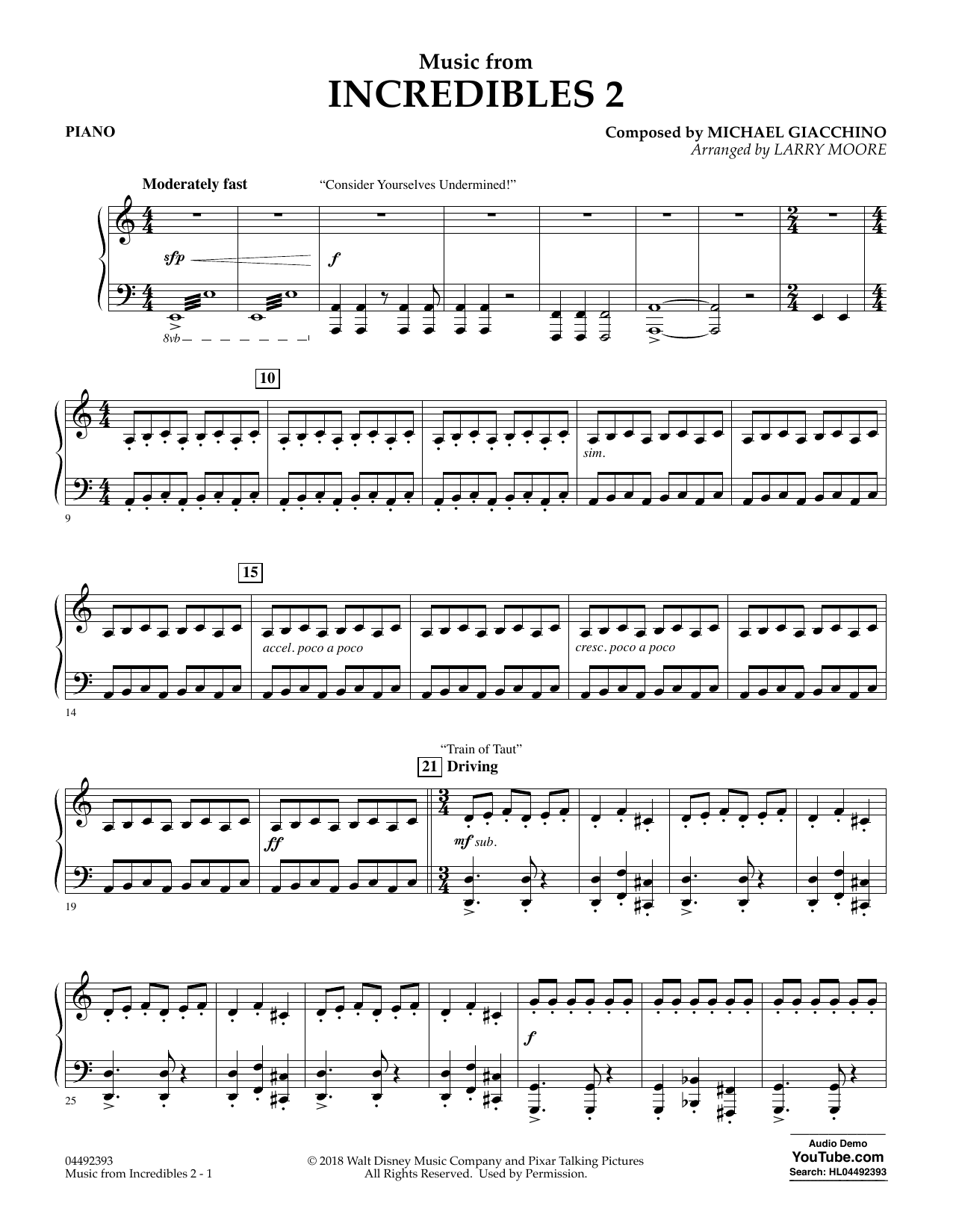 Michael Giacchino Music from Incredibles 2 (arr. Larry Moore) - Piano Sheet Music Notes & Chords for Orchestra - Download or Print PDF