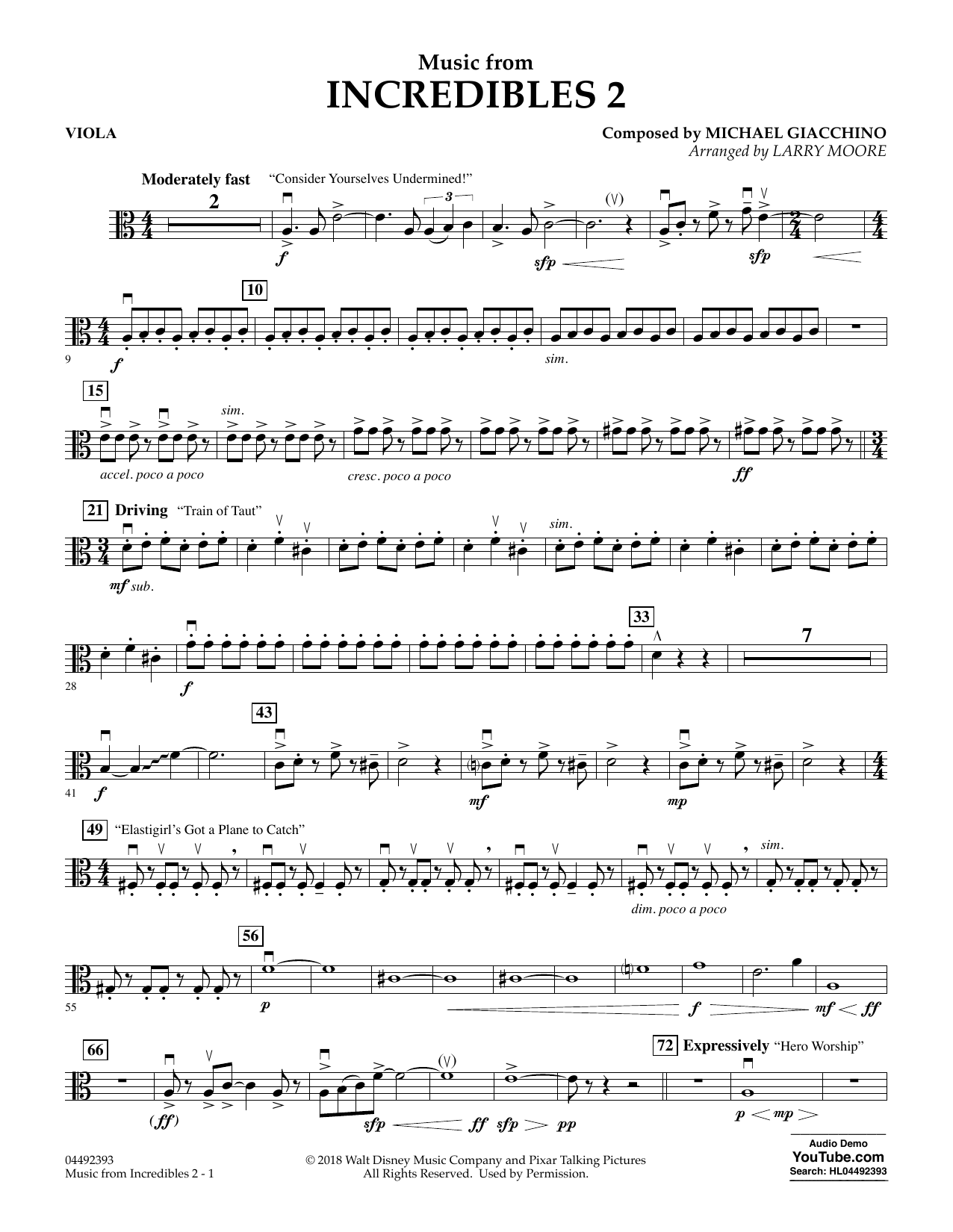 Michael Giacchino Music from Incredibles 2 (arr. Larry Moore) - Viola Sheet Music Notes & Chords for Orchestra - Download or Print PDF