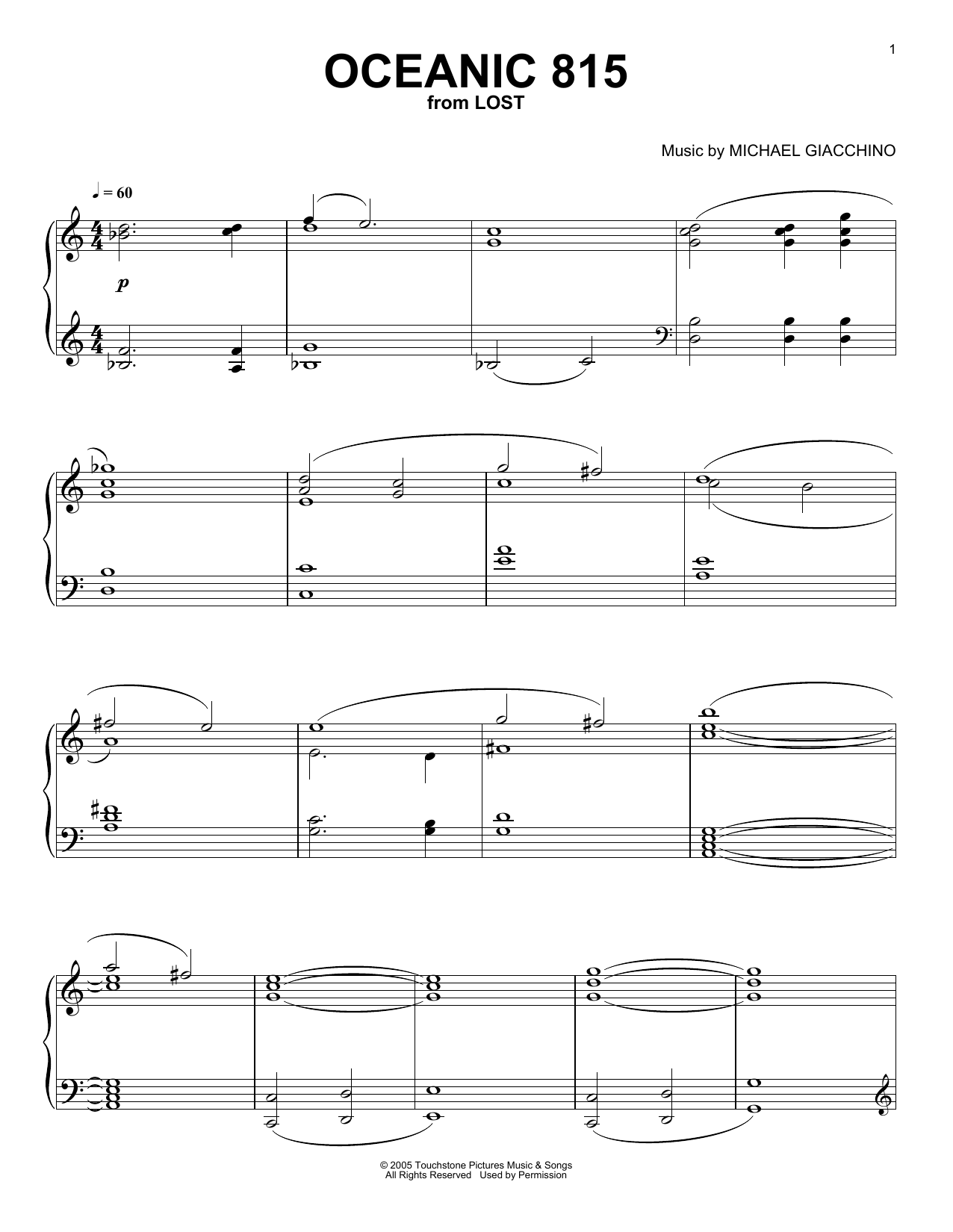 Michael Giacchino Oceanic 815 (from Lost) Sheet Music Notes & Chords for Piano Solo - Download or Print PDF