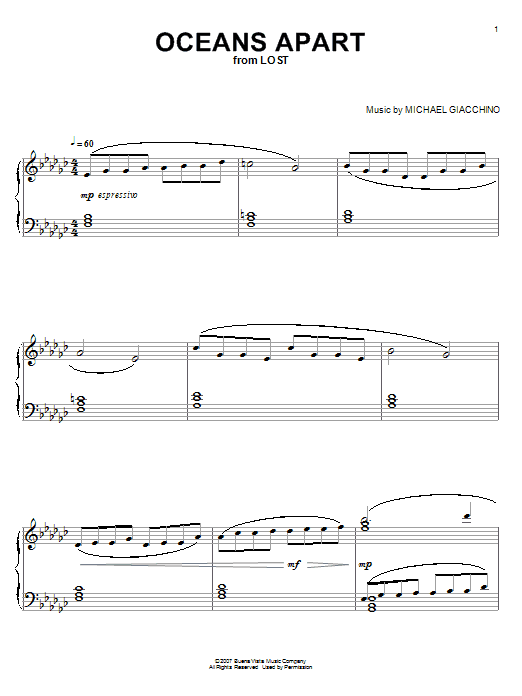 Michael Giacchino Oceans Apart Sheet Music Notes & Chords for Piano - Download or Print PDF