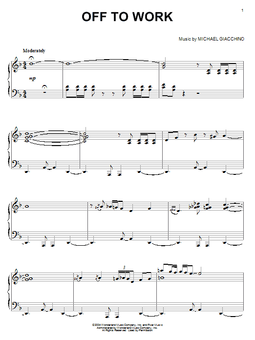 Michael Giacchino Off To Work (from The Incredibles) Sheet Music Notes & Chords for Piano - Download or Print PDF
