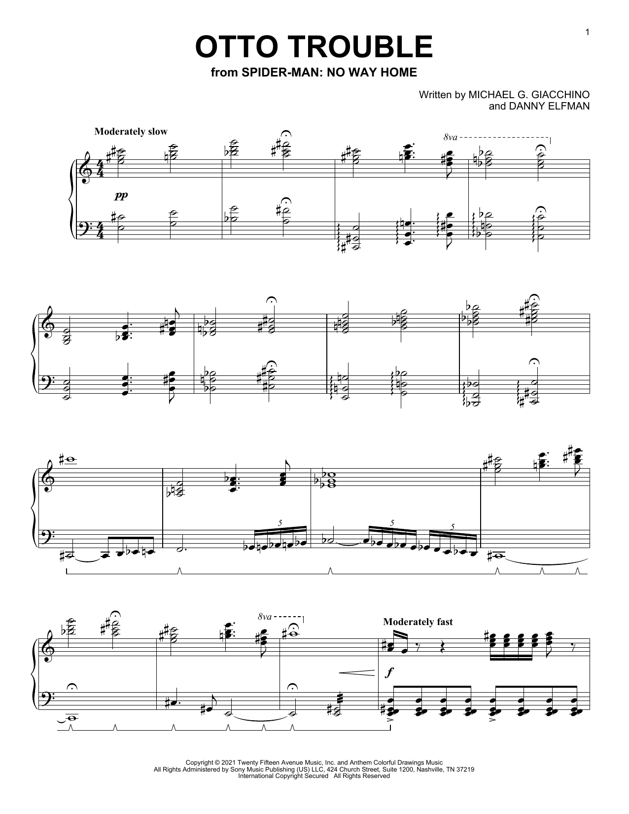 Michael Giacchino Otto Trouble (from Spider-Man: No Way Home) Sheet Music Notes & Chords for Piano Solo - Download or Print PDF