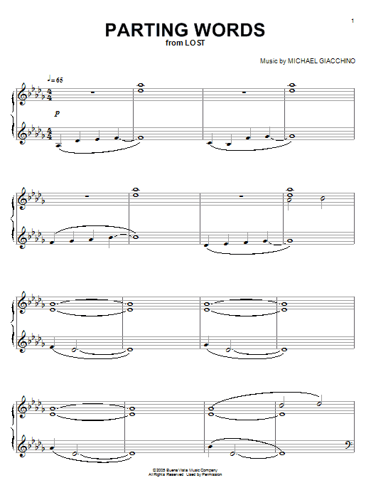 Michael Giacchino Parting Words Sheet Music Notes & Chords for Piano - Download or Print PDF