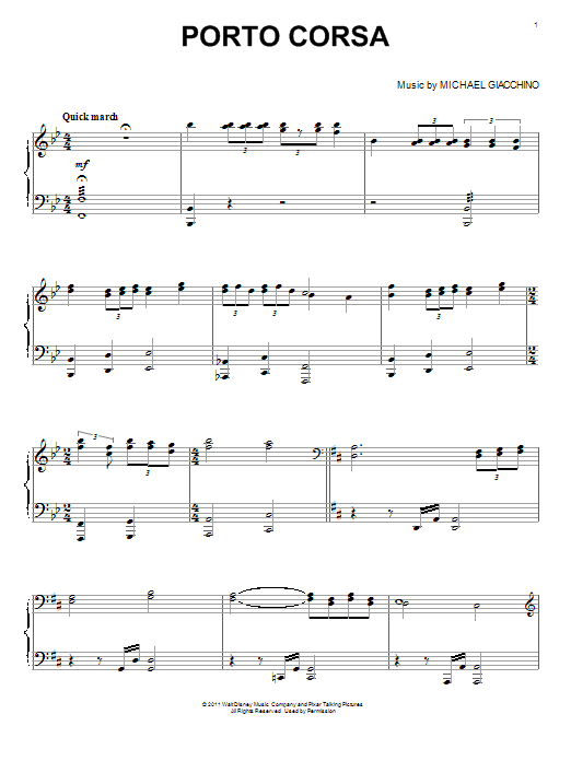 Michael Giacchino Porto Corsa Sheet Music Notes & Chords for Piano - Download or Print PDF Michael Giacchino Porto Corsa Sheet Music Notes & Chords for Piano - Download or Print PDF