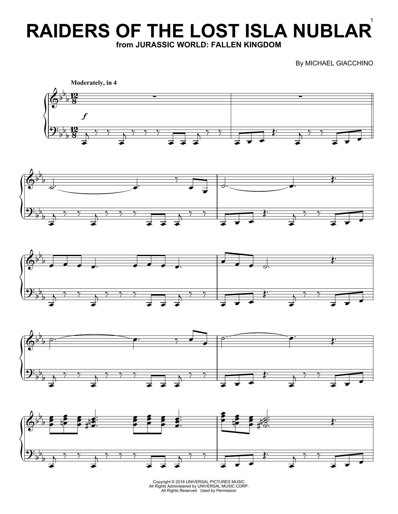 Michael Giacchino Raiders Of The Lost Isla Nublar (from Jurassic World: Fallen Kingdom) Sheet Music Notes & Chords for Piano - Download or Print PDF