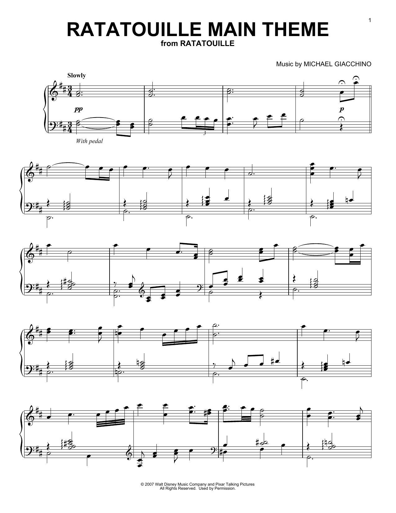 Michael Giacchino Ratatouille (Main Theme) Sheet Music Notes & Chords for Easy Piano - Download or Print PDF