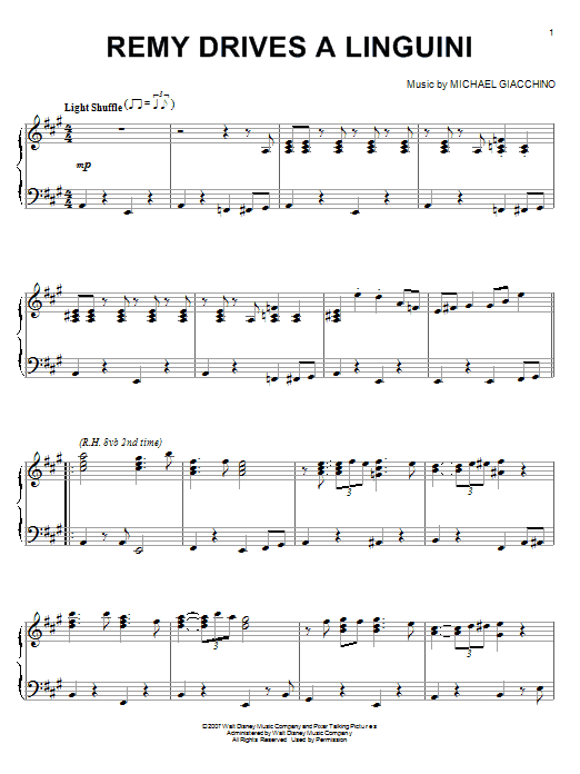 Michael Giacchino Remy Drives A Linguini Sheet Music Notes & Chords for Piano - Download or Print PDF
