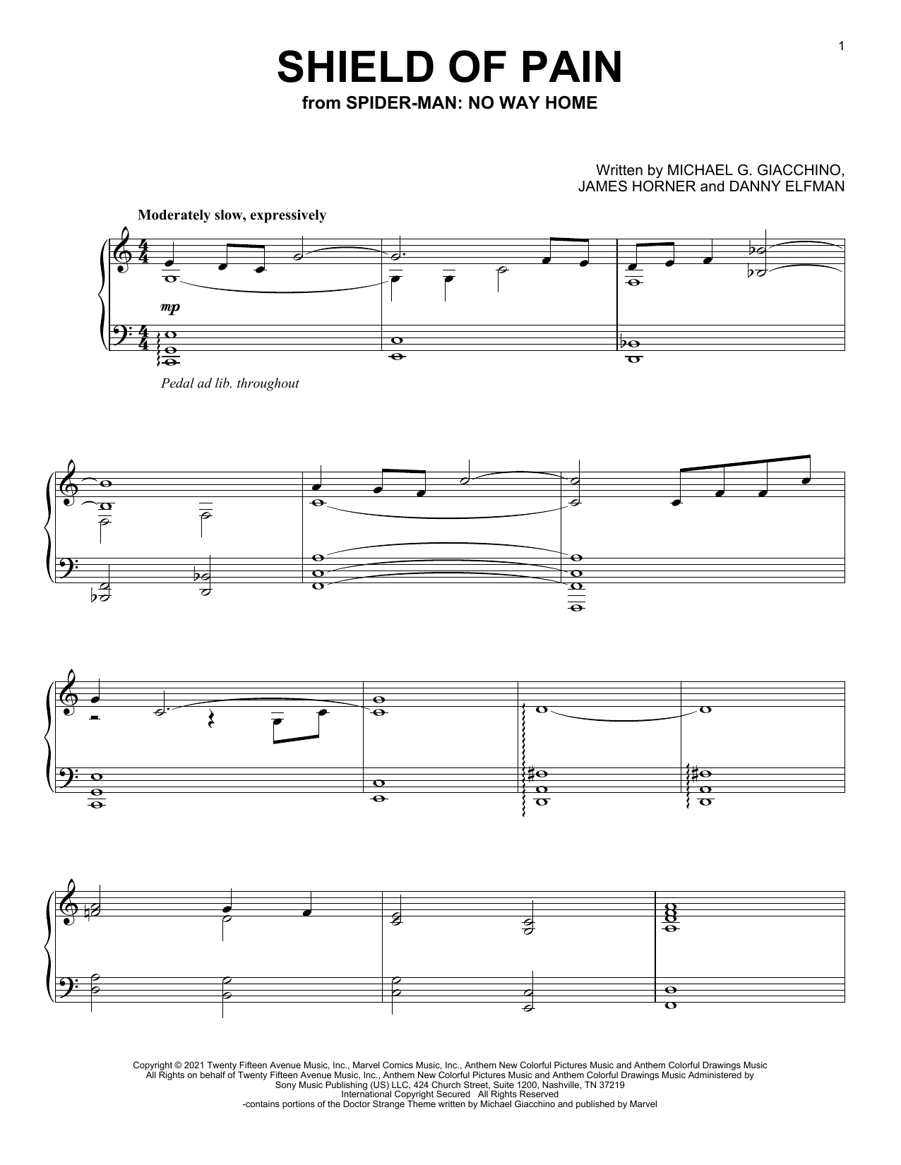 Michael Giacchino Shield Of Pain (from Spider-Man: No Way Home) Sheet Music Notes & Chords for Piano Solo - Download or Print PDF