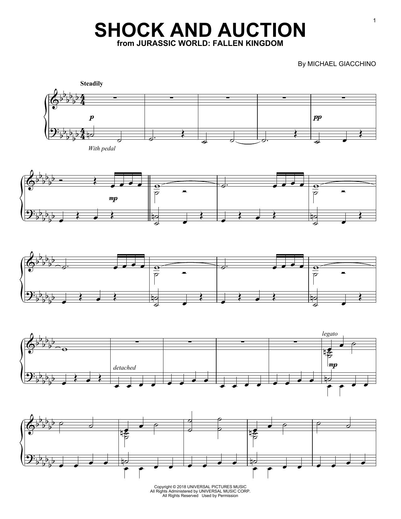 Michael Giacchino Shock And Auction (from Jurassic World: Fallen Kingdom) Sheet Music Notes & Chords for Piano - Download or Print PDF