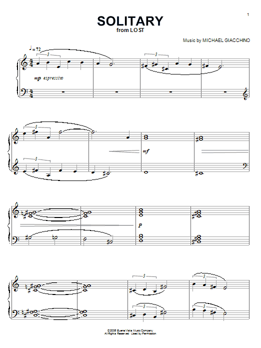 Michael Giacchino Solitary Sheet Music Notes & Chords for Piano - Download or Print PDF