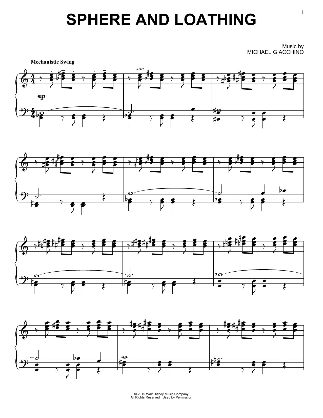Michael Giacchino Sphere And Loathing Sheet Music Notes & Chords for Piano - Download or Print PDF