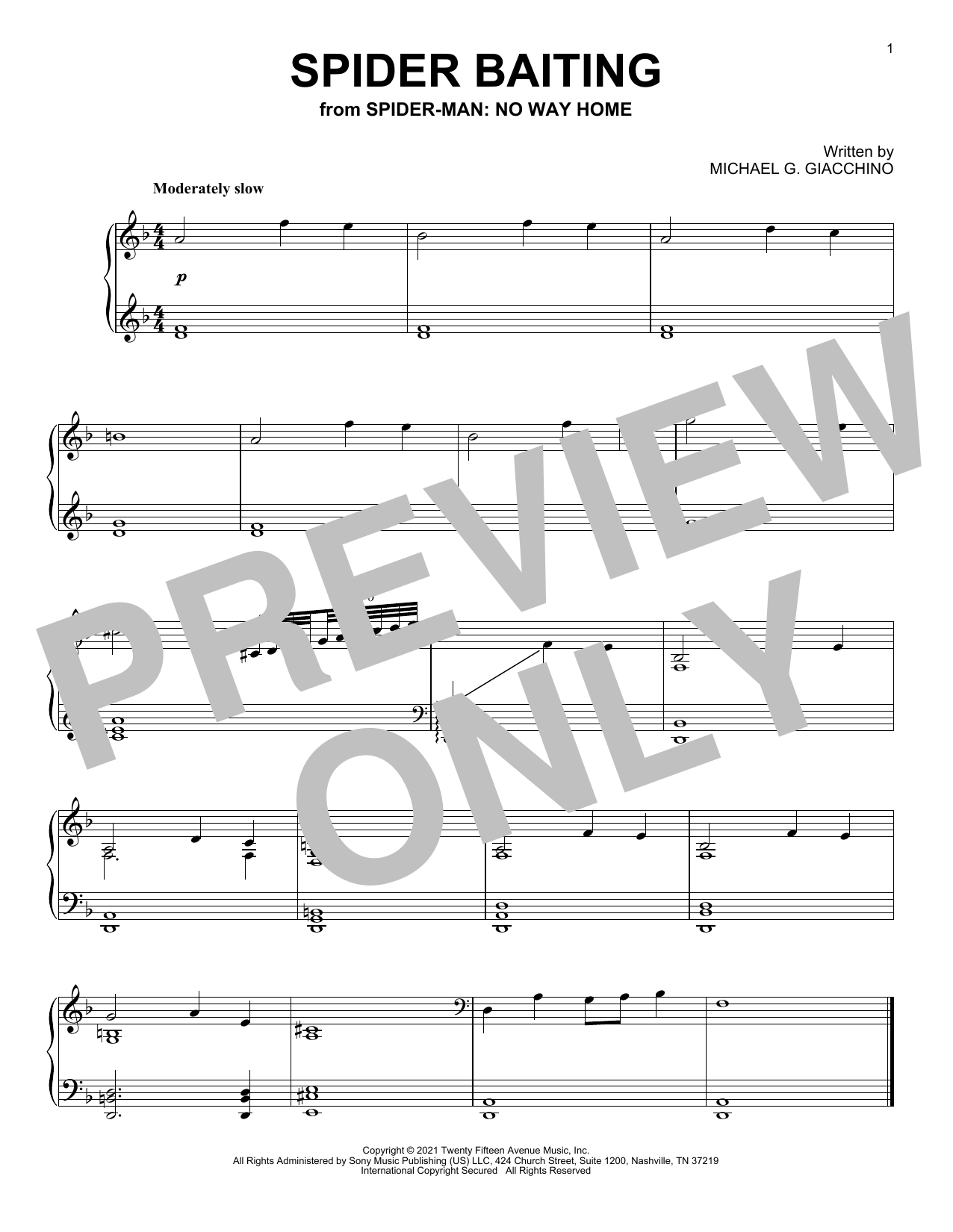 Michael Giacchino Spider Baiting (from Spider-Man: No Way Home) Sheet Music Notes & Chords for Piano Solo - Download or Print PDF
