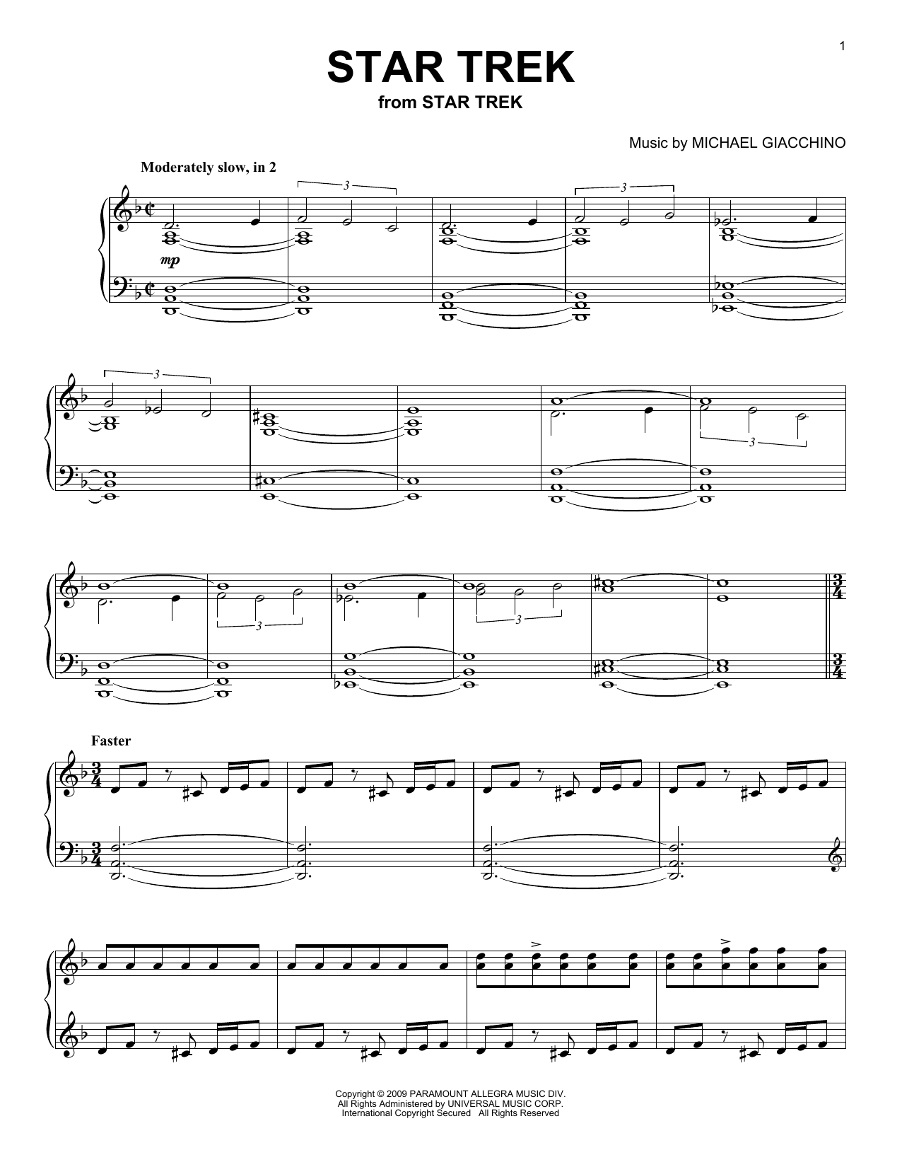 Michael Giacchino Star Trek Sheet Music Notes & Chords for Piano - Download or Print PDF