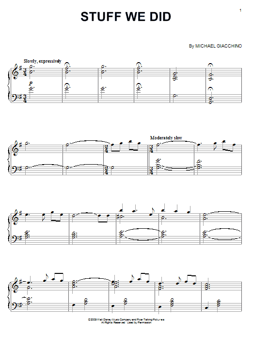 Michael Giacchino Stuff We Did (from Up) Sheet Music Notes & Chords for Piano - Download or Print PDF