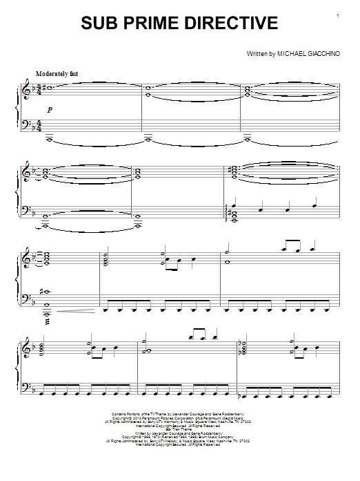 Michael Giacchino Sub Prime Directive Sheet Music Notes & Chords for Piano - Download or Print PDF