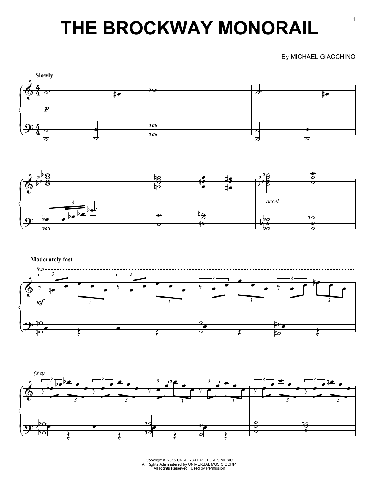 Michael Giacchino The Brockway Monorail Sheet Music Notes & Chords for Piano - Download or Print PDF
