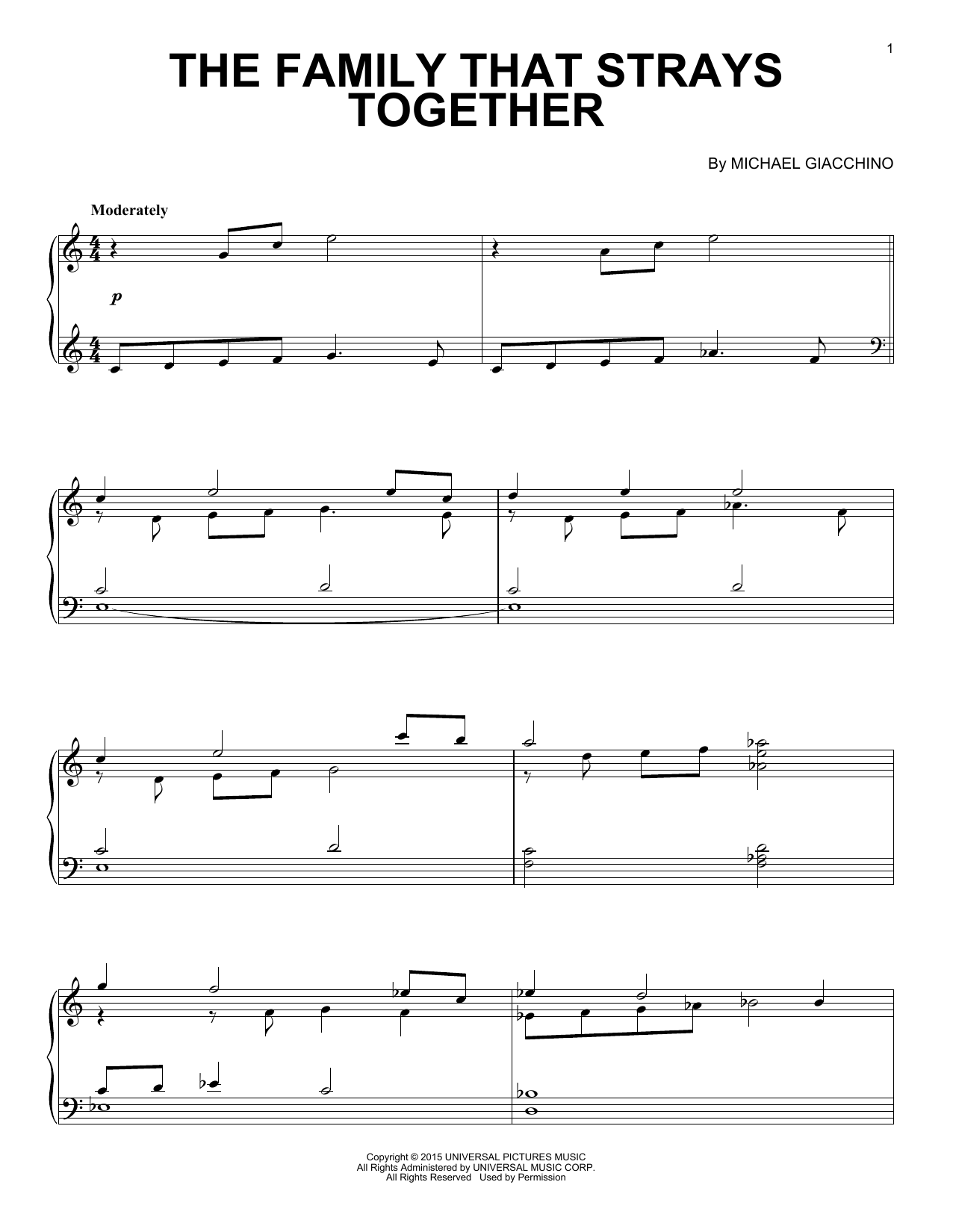 Michael Giacchino The Family That Strays Together Sheet Music Notes & Chords for Piano - Download or Print PDF