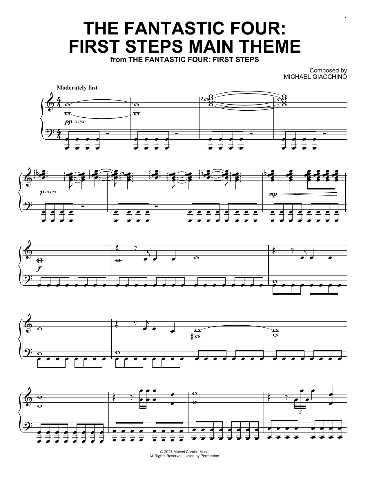 Michael Giacchino The Fantastic Four: First Steps (Main Theme) Sheet Music Notes & Chords for Piano Solo - Download or Print PDF Michael Giacchino The Fantastic Four: First Steps (Main Theme) Sheet Music Notes & Chords for Piano Solo - Download or Print PDF