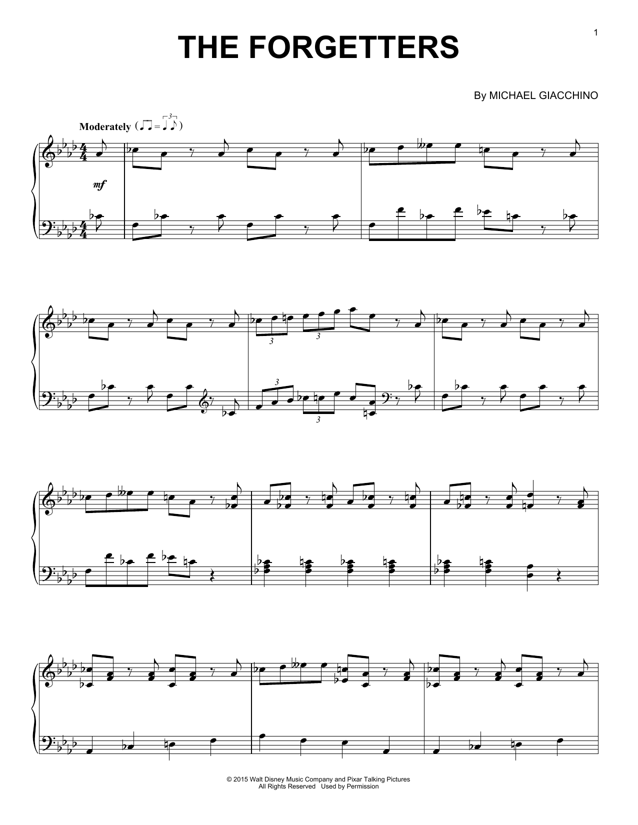 Michael Giacchino The Forgetters Sheet Music Notes & Chords for Piano - Download or Print PDF