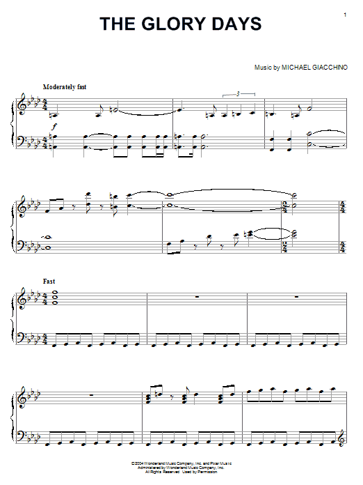 Michael Giacchino The Glory Days (from The Incredibles) Sheet Music Notes & Chords for Piano - Download or Print PDF