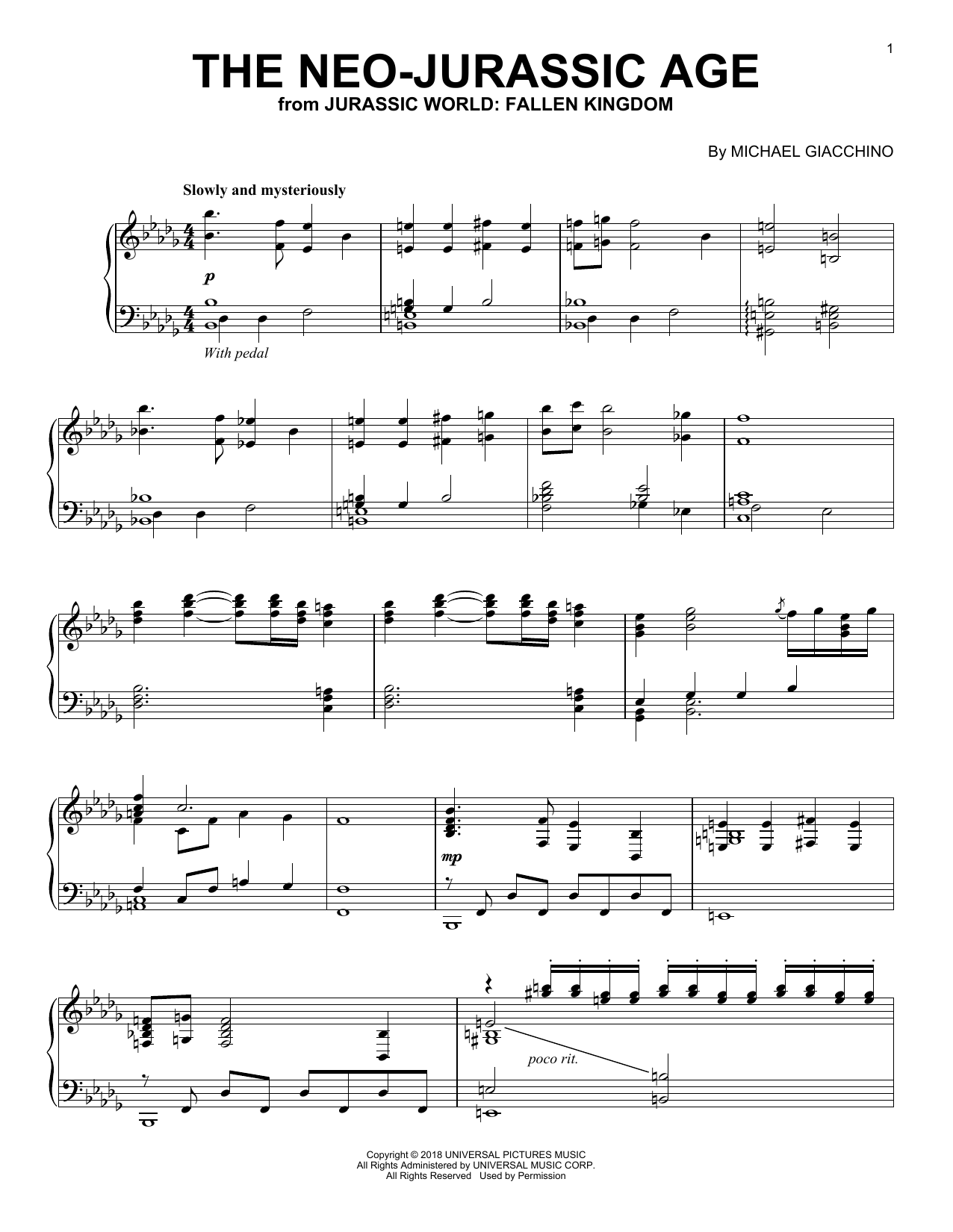 Michael Giacchino The Neo-Jurassic Age (from Jurassic World: Fallen Kingdom) Sheet Music Notes & Chords for Piano - Download or Print PDF