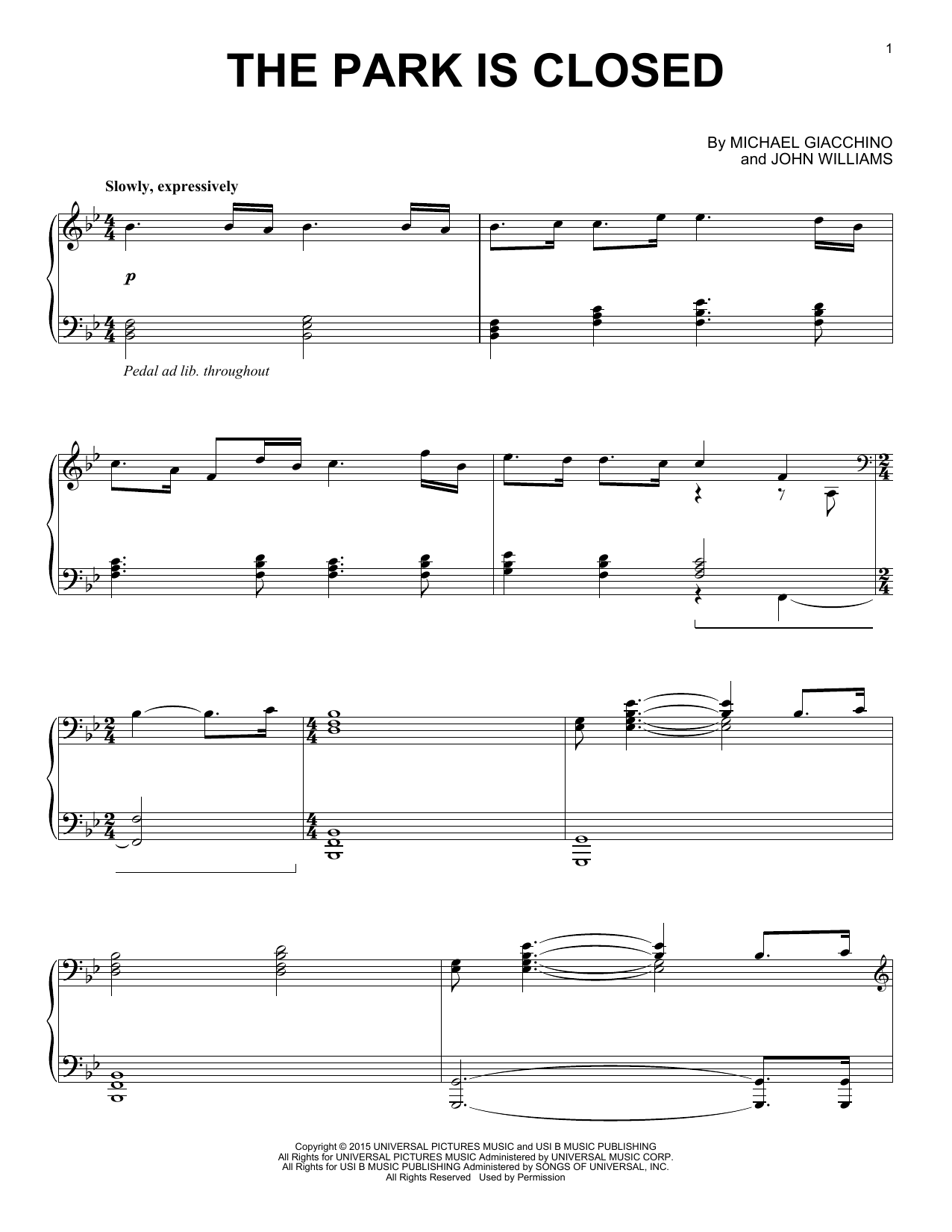 Michael Giacchino The Park Is Closed Sheet Music Notes & Chords for Piano - Download or Print PDF