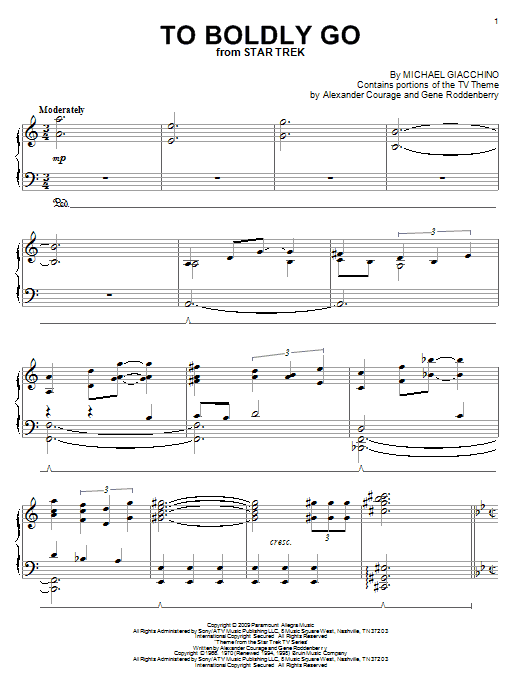 Michael Giacchino To Boldly Go Sheet Music Notes & Chords for Piano - Download or Print PDF