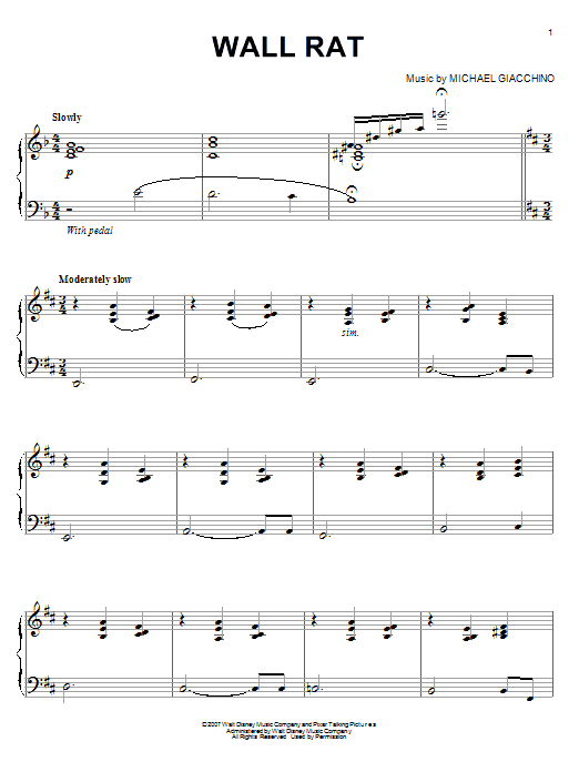 Michael Giacchino Wall Rat Sheet Music Notes & Chords for Piano - Download or Print PDF
