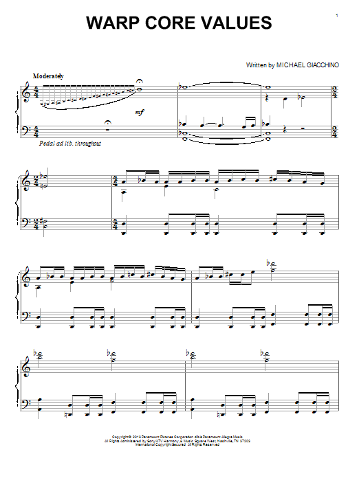 Michael Giacchino Warp Core Values Sheet Music Notes & Chords for Piano - Download or Print PDF