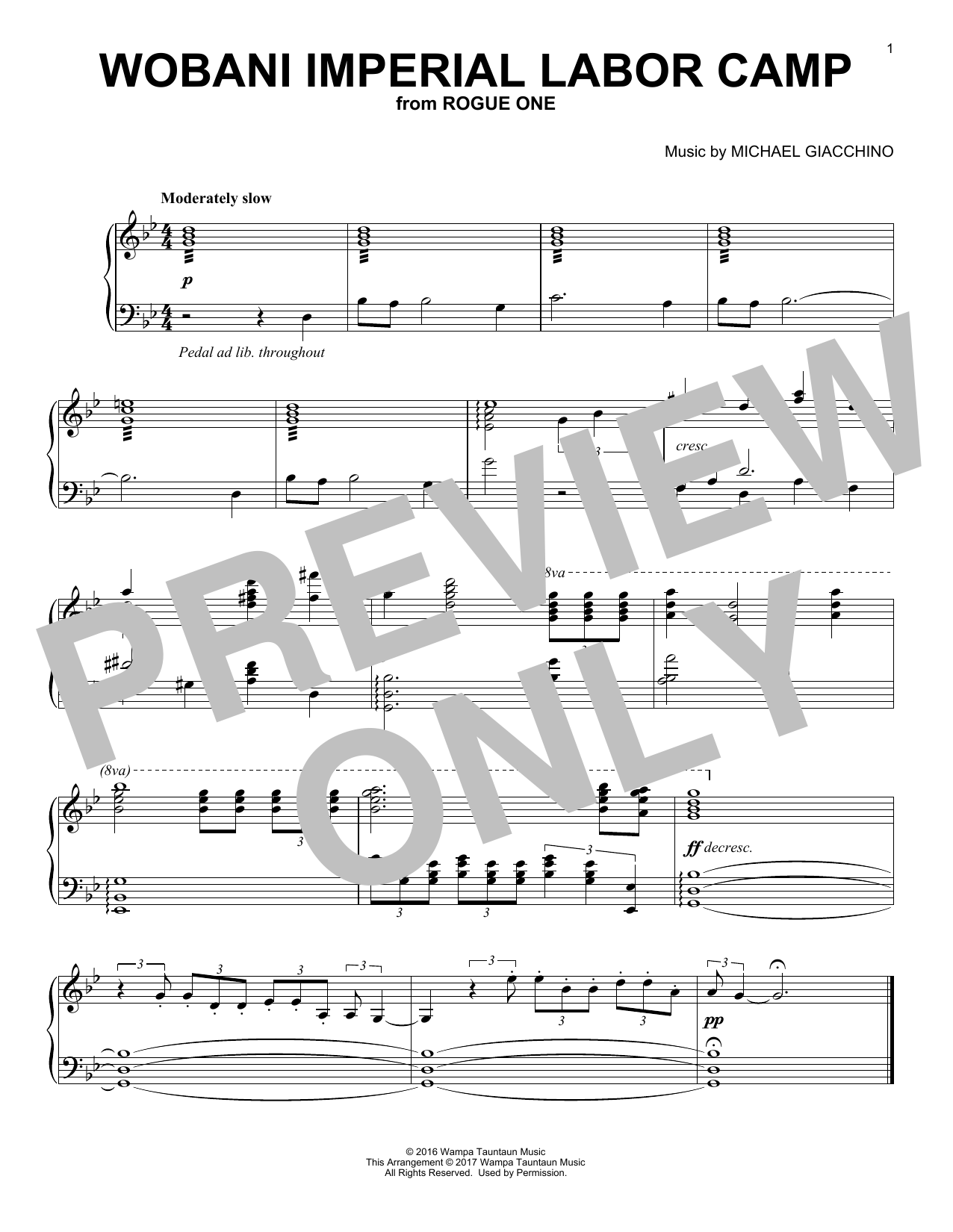 Michael Giacchino Wobani Imperial Labor Camp Sheet Music Notes & Chords for Piano - Download or Print PDF
