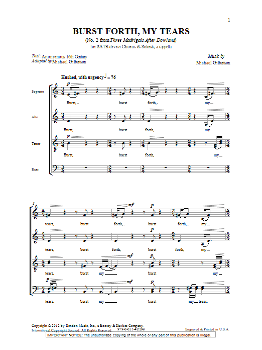 Michael Gilbertson Burst Forth, My Tears Sheet Music Notes & Chords for SATB - Download or Print PDF