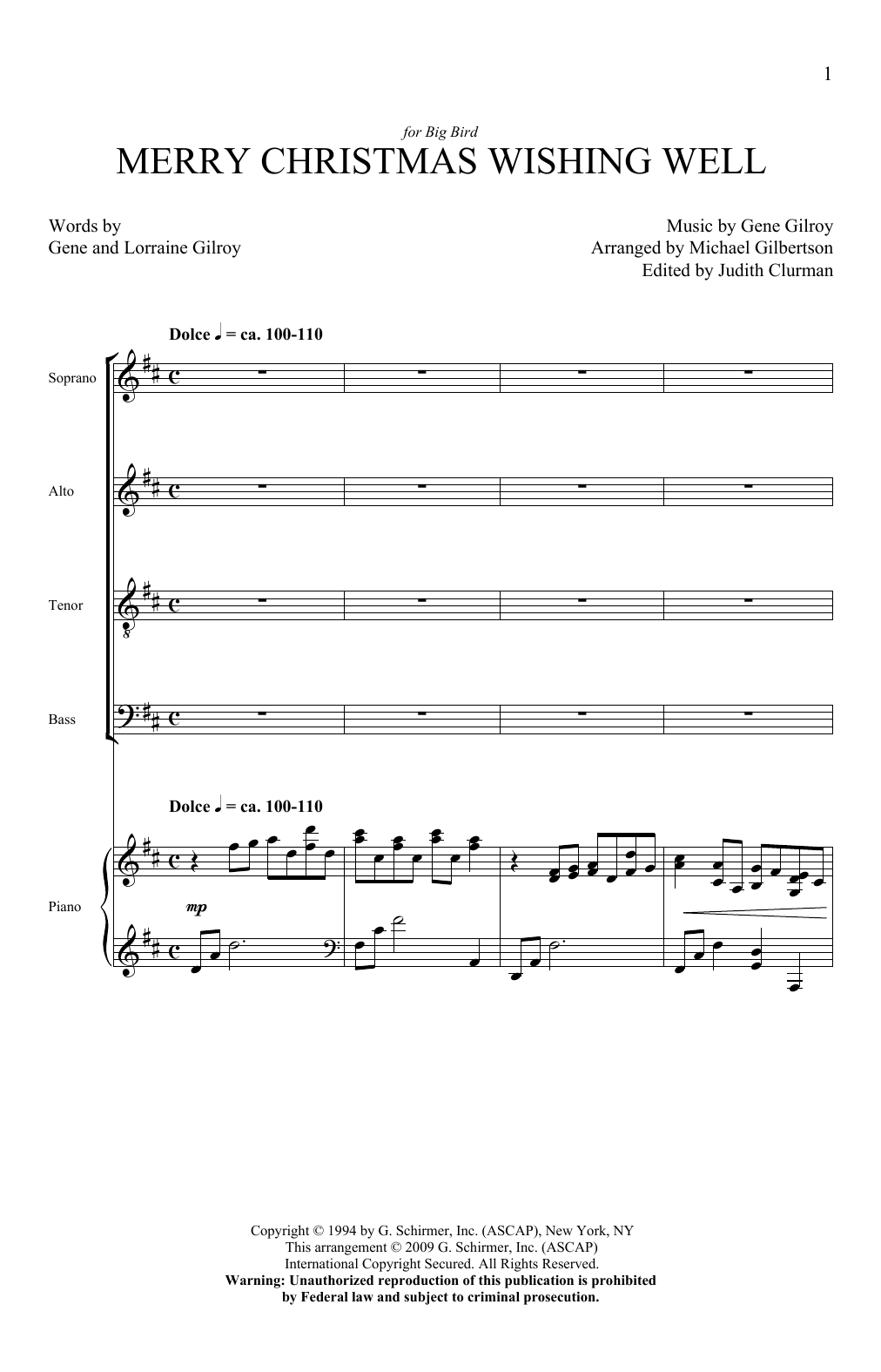 Gene Gilroy Merry Christmas Wishing Well (arr. Michael Gilbertson) Sheet Music Notes & Chords for SATB - Download or Print PDF