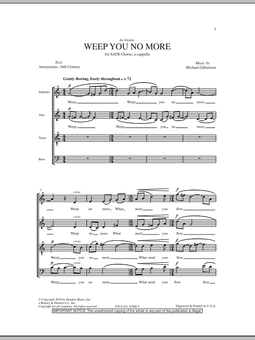Michael Gilbertson Weep You No More Sheet Music Notes & Chords for SATB - Download or Print PDF